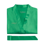 Klaiyi Exclusive Luxurious Green Silk Robe Intimate Lingerie Nightgown Sexy Nightwear