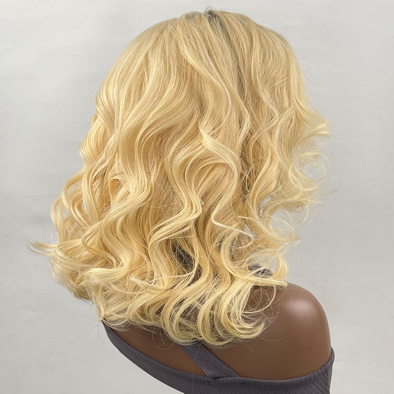 Klaiyi Honey Blonde 613 Bob Wig with Dark Roots Short Bob Wig Loose Wave Human Hair Flash Sale