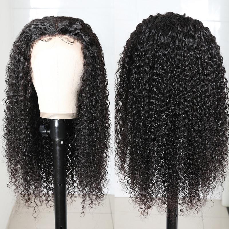 Klaiyi 13x5x0.5 T Part Unprocessed Hand Tied Lace Part Wig Jerry Curly Middle Part Lace Front Human Hair Wigs