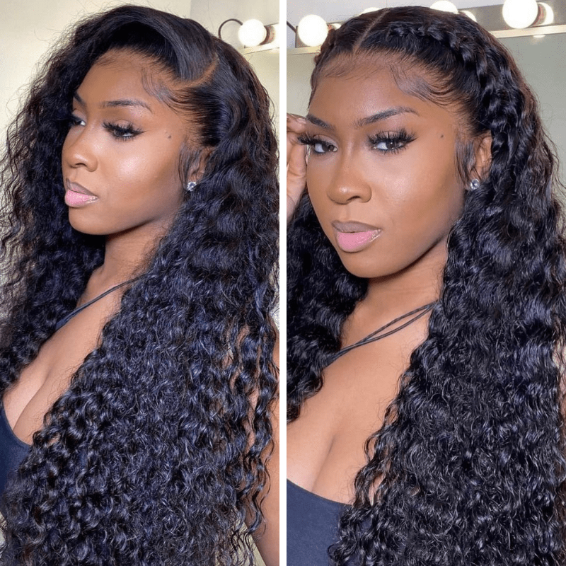 Klaiyi Best Wavy Water Wave Lace Front Wigs 100% Virgin Human Hair 150% Density