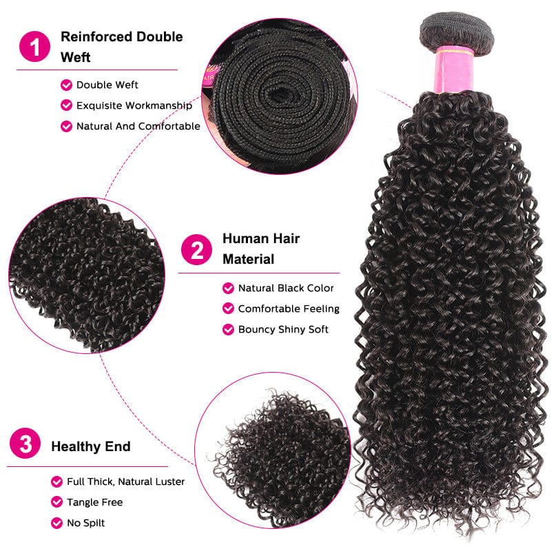 Brazilian Virgin Curly Hair 3 Bundles With 4*4 Lace Closure, Unprocessed Human Hair Extension-Klaiyi Hair