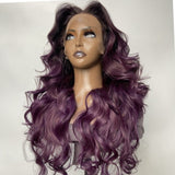 Klaiyi Smokey Deep Purple Ombre 13x4 Lace Front Body Wave Wig