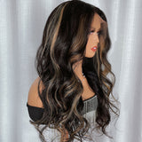 Klaiyi 13x4 Lace Front Wig Chocolate Brown With Peek A Boo Blonde Highlights Body Wave Wig Flash Sale