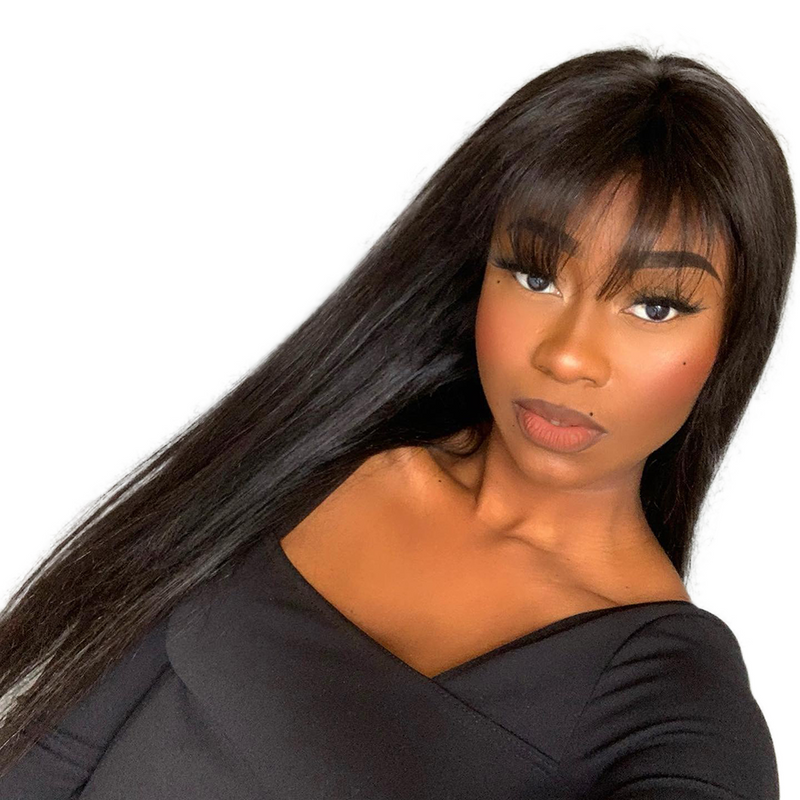 Klaiyi Straight Human Hair Wig with Bangs 13*4 Lace Front Human Hair Wigs Fringe Style