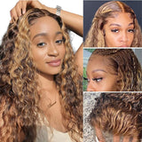 Klaiyi Ombre Highlight Lace Front Wig Deep Wave Honey Blonde Human Hair Fall Trend Color Wig Flash Sale