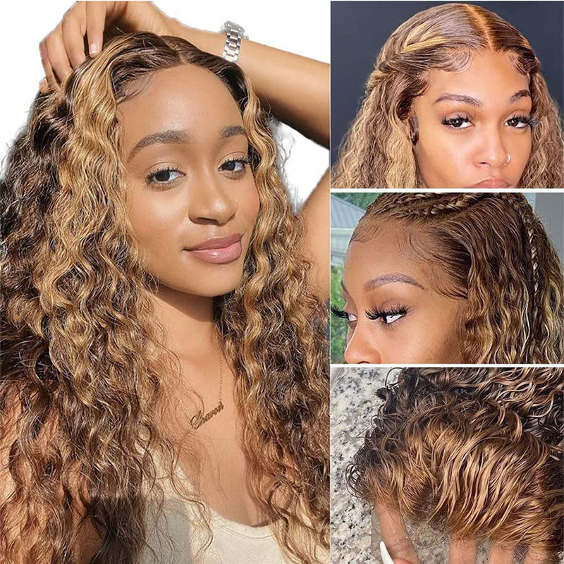 Klaiyi Ombre Highlight Lace Front Wig Deep Wave Honey Blonde Human Hair Fall Trend Color Wig Flash Sale