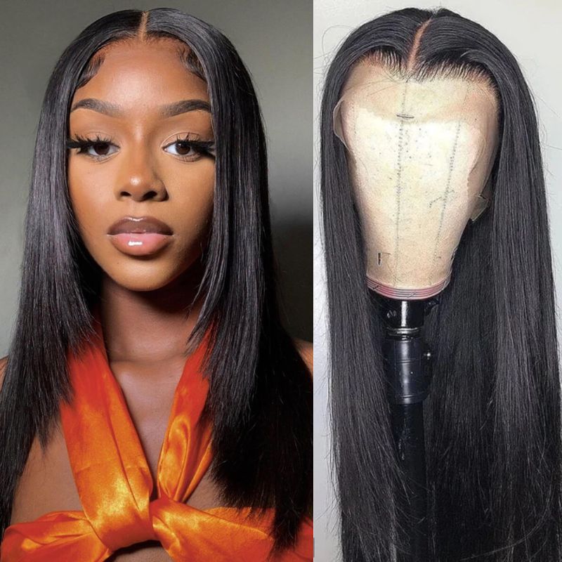 Klaiyi 13x6 HD Lace Front Human Hair Wigs 180% Density Straight Glueless Wigs Pre Plucked Natural Hairline