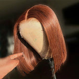 Klaiyi Short Bob Lace Wig Reddish Brown Auburn Copper Human Hair for Women