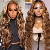 Klaiyi Honey Blonde Highlight Body Wave 13x4 Lace Front Wigs 100% Virgin Human Hair Wigs