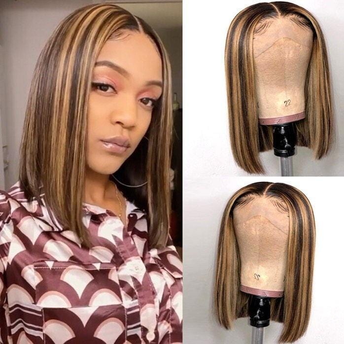 Sencond Wig Only $10 |  Klaiyi Ombre Blonde Highlight 180% Straight Bob 4x1 Lace Part Wig Flash Sale