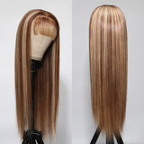 Buy 1 Get 1 60% OFF,Code:OFF60 | Klaiyi Reddish Brown/Blonde Highlight 13x4 Lace Frontal Wig Human Hair With Bangs