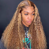 Jerry Curly Highlight Honey Blonde 180% Density Lace Front Wig Flash Sale