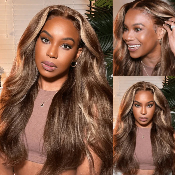 Buy 1 Get 1 60% OFF,Code:OFF60 | Klaiyi Honey Blonde Highlight Kinky Straight/Kinky Curly Lace Frontal Wig with Baby Hair