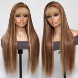 Buy 1 Get 1 60% OFF,Code:OFF60 | Klaiyi Reddish Brown/Blonde Highlight 13x4 Lace Frontal Wig Human Hair With Bangs