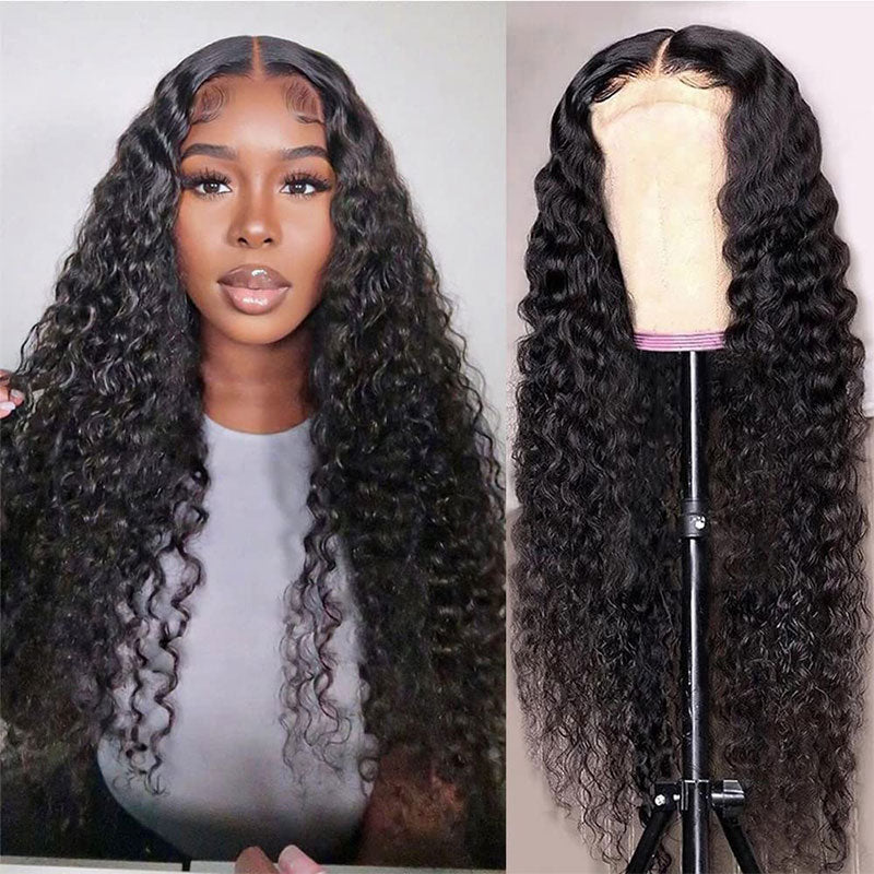 Klaiyi Curly Hair Lace Closure Wig Lace Part Wigs 100% Virgin Hair Realistic Human Hair Wigs