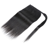 Klaiyi Kinky Straight Ponytail Clip in Hair Extensions Wrap Around Ponytail Braids Natural Black Color