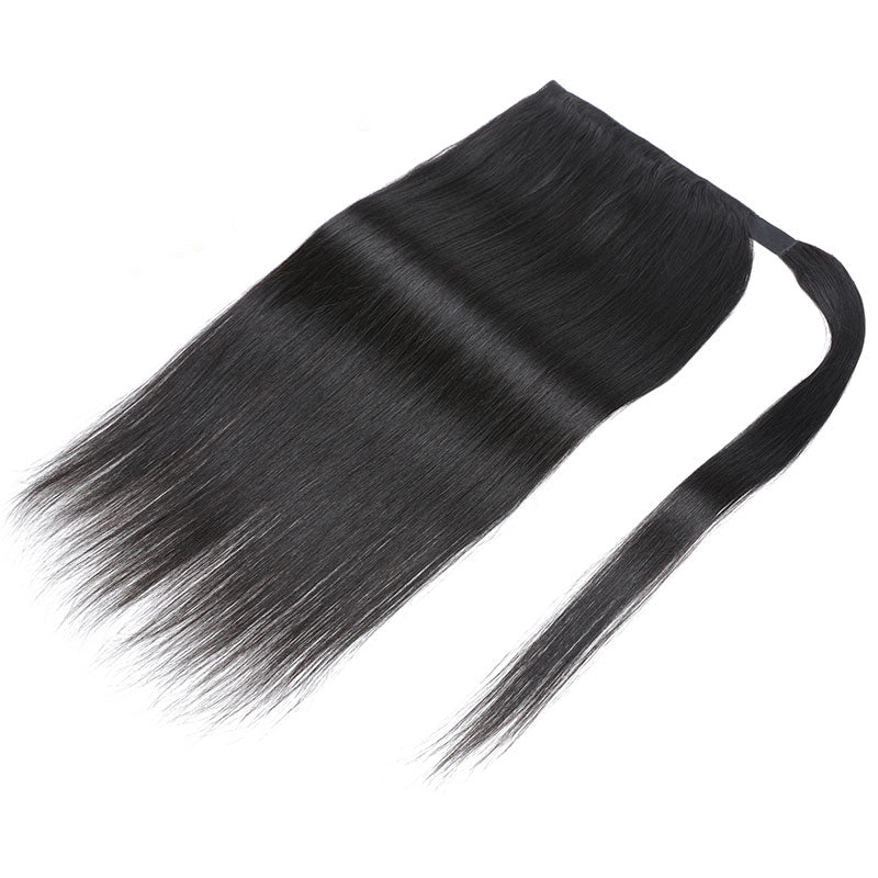 Klaiyi Kinky Straight Ponytail Clip in Hair Extensions Wrap Around Ponytail Braids Natural Black Color