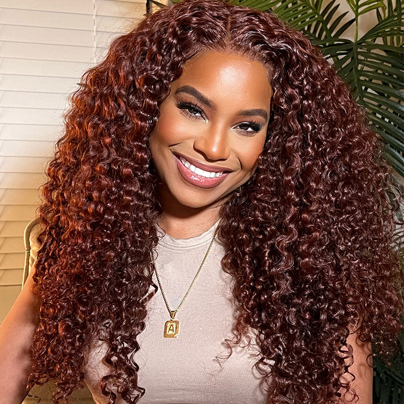 $50 Off Full $51- Reddish Brown Jerry Curl 13x4 Glueless Lace Frontal Wig