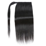 Klaiyi Kinky Straight Ponytail Clip in Hair Extensions Wrap Around Ponytail Braids Natural Black Color