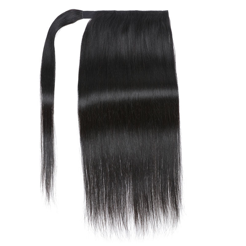 Klaiyi Kinky Straight Ponytail Clip in Hair Extensions Wrap Around Ponytail Braids Natural Black Color