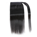 Klaiyi Kinky Straight Ponytail Clip in Hair Extensions Wrap Around Ponytail Braids Natural Black Color