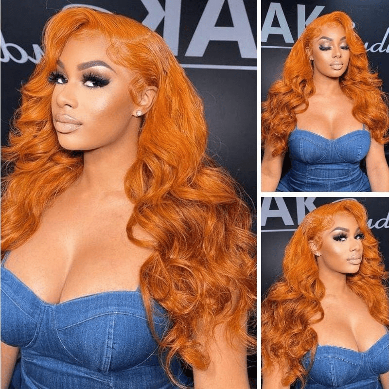 Free Fast Shipping | Ginger Orange Colored Body Wave Wigs Cinnamon Hot Color Wigs Pre Plucked With Baby Hair