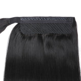Klaiyi Kinky Straight Ponytail Clip in Hair Extensions Wrap Around Ponytail Braids Natural Black Color