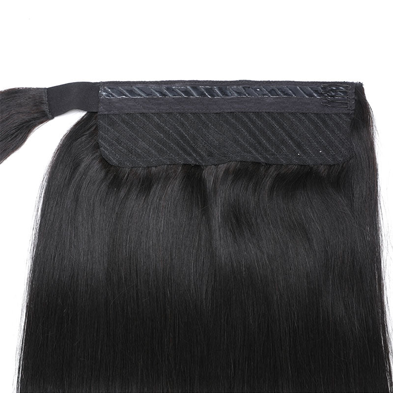 Klaiyi Kinky Straight Ponytail Clip in Hair Extensions Wrap Around Ponytail Braids Natural Black Color