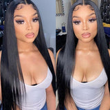Klaiyi 13x4 Invisible Lace Frontal Straight Hair Wigs Pre Plucked Baybyhair 100% Human Hair Wigs