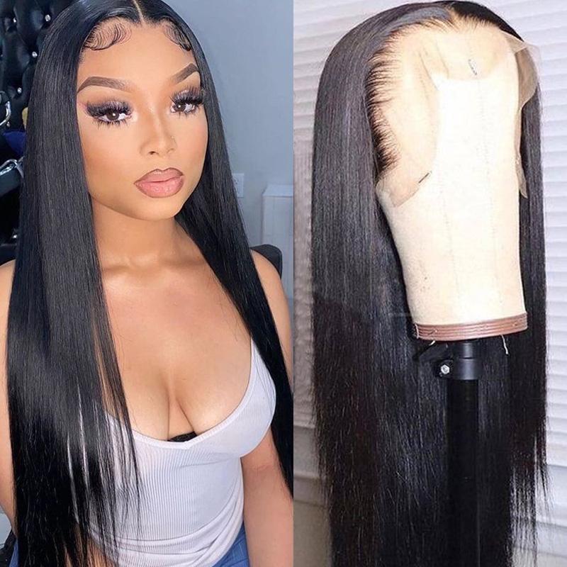 Klaiyi 13x4 Invisible Lace Frontal Straight Hair Wigs Pre Plucked Baybyhair 100% Human Hair Wigs