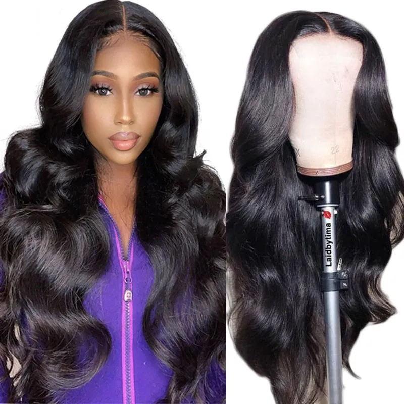 Klaiyi 13x6 HD Invisible Lace Glueless Wigs Body Wave Human Hair Wigs Natural Hairline 180% Density