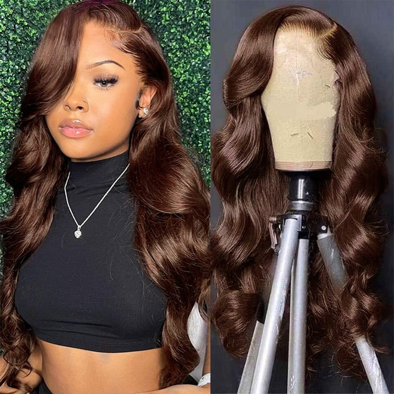 Klaiyi Chestnut Brown Body Wave Lace Front Wig Human Hair Light Brown Color Hair Flash Sale