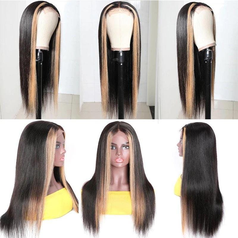 Klaiyi 100% High Quality Virgin Human Hair Straight Hair Wigs Lace Part Wig TL27 Color Hair Wigs