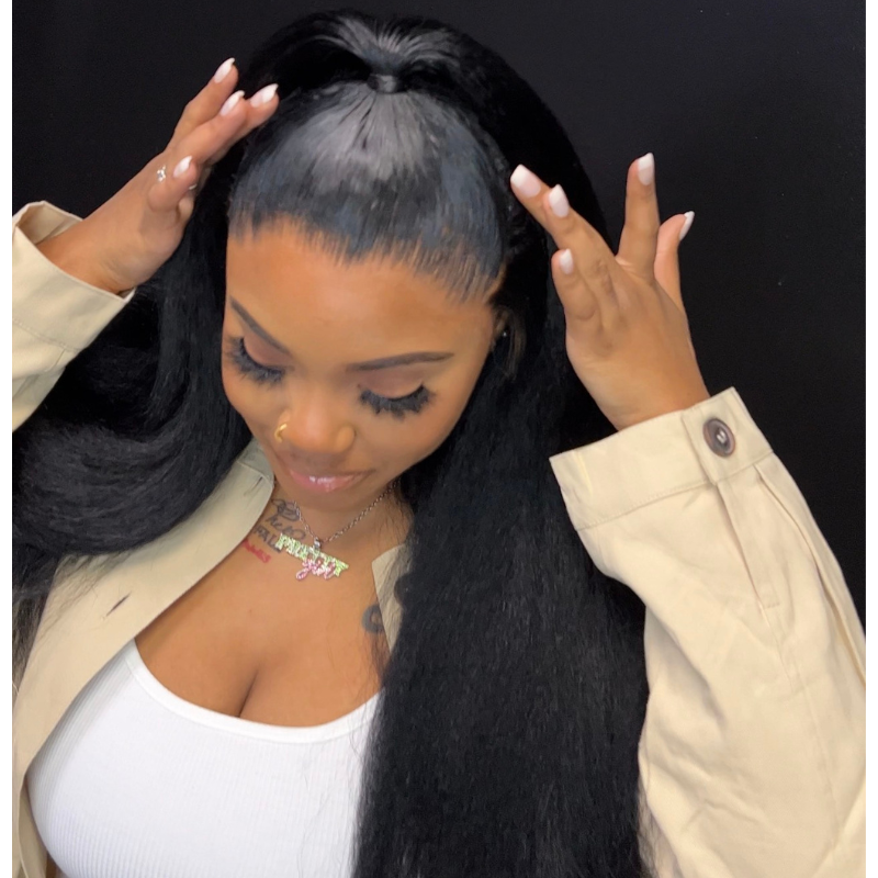 Realistic Kinky Straight Edge Hairline Lace Frontal Wigs Natural Density 60% Off Clearance