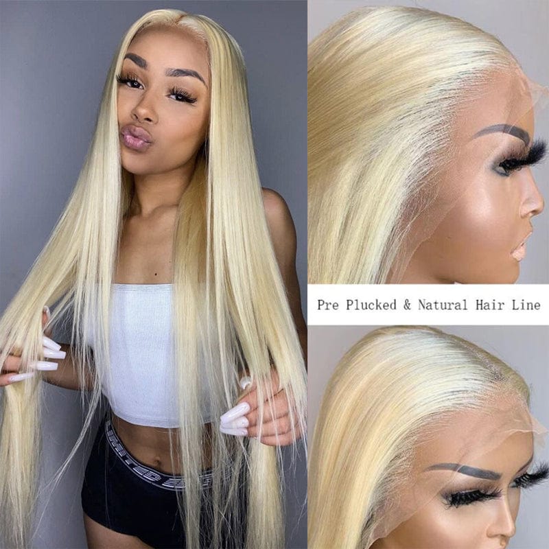 Klaiyi 180% Density 613 Color Bone Straight 13x4 Lace Front Wig Honey Blonde Human Hair