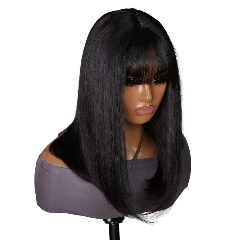 Klaiyi 4x0.75 Lace Front Bob Wig With Bang Human Hair
