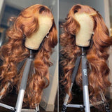 Klaiyi Voluminous Bouncy Curls Lace Front Loose Wave Wigs Chestnut Brown Highlight Color Wigs 180% Density