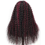 Klaiyi Dark Burgundy With Rose Red Highlights Curly Lace Front Wig Ombre Human Hair Flash Sale