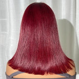 Klaiy Burgundy Bob Wig bangs with layers Human Hair Lace Front Wig