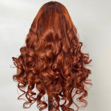 Klaiyi Spicy Ginger 13x4 Lace Front Wig Body Wave Human Hair Wig Copper Brown Hair