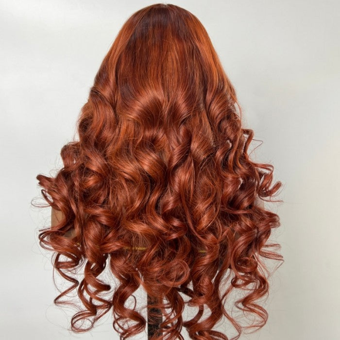 Klaiyi Spicy Ginger 13x4 Lace Front Wig Body Wave Human Hair Wig Copper Brown Hair