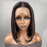 Klaiyi Short Bob Natural Color With Peek A Boo Blonde Highlights Lace Front Wig Flash Sale