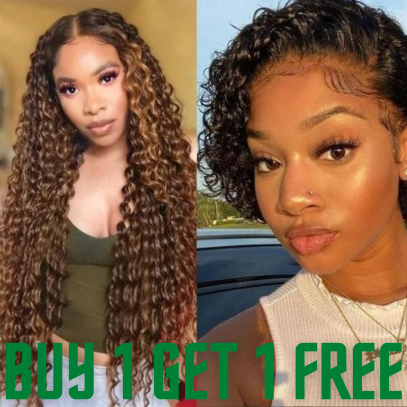 Buy 1 Get 1 Free | Klaiyi Hair Buy Balayage Water Wave Glueless V Part Wig Get  Pixie Cut Lace Front Bob Wig Free Flash Sale