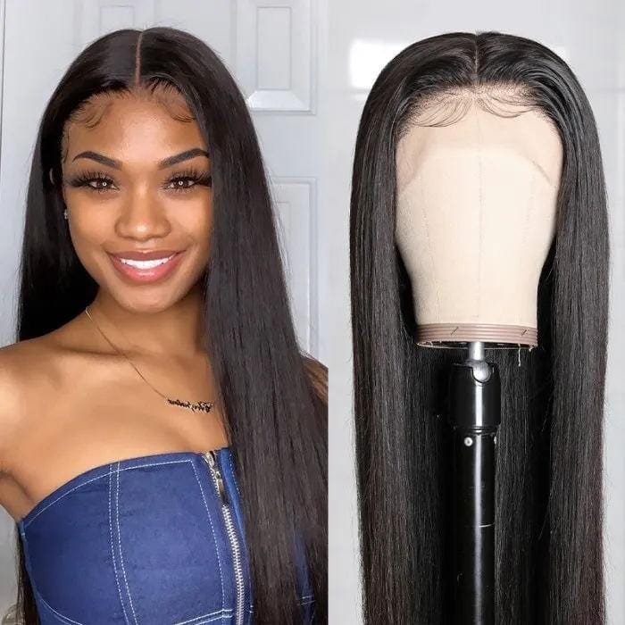 Klaiyi Straight Lace Frontal Wigs Human Hair for Women Lace Part Closure Wig Pre Plucked