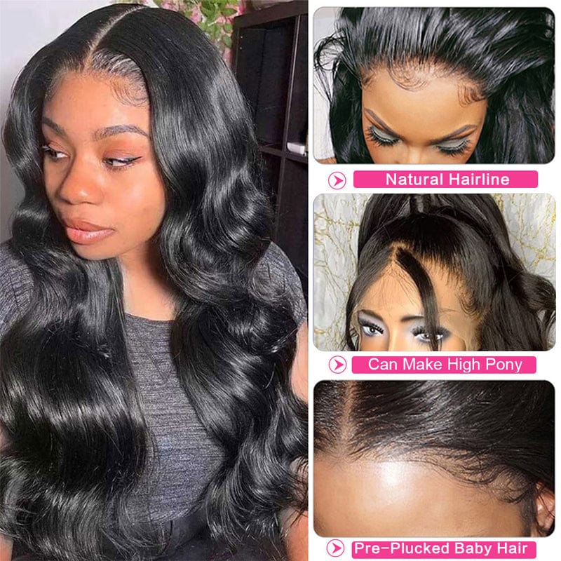 Klaiyi 360 Lace Frontal Wig Body Wave 180% Density Human Hair Wigs Natural Hairline