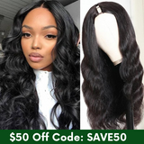 $50 Off Full $51- Body Wave Glueless V Part Wig Human Hair Natural Density
