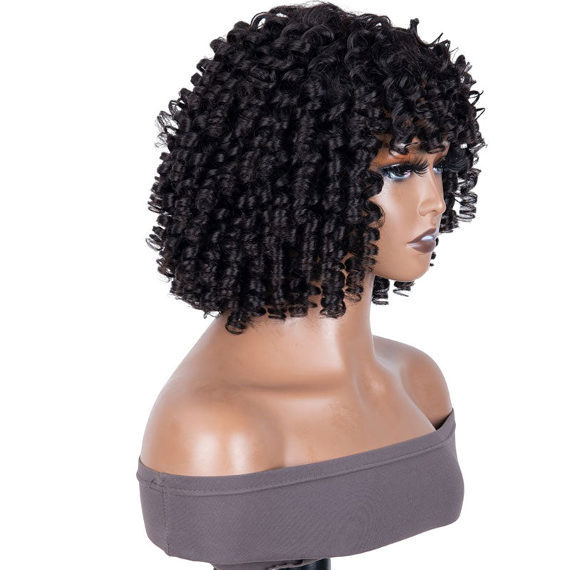 Klaiyi Bouncy Curls Short Human Hair Wigs With Bangs Glueless Pix Cut Wigs Flash Sale
