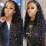 Klaiyi 13x5x0.5 T Part Unprocessed Hand Tied Lace Part Wig Jerry Curly Middle Part Lace Front Human Hair Wigs