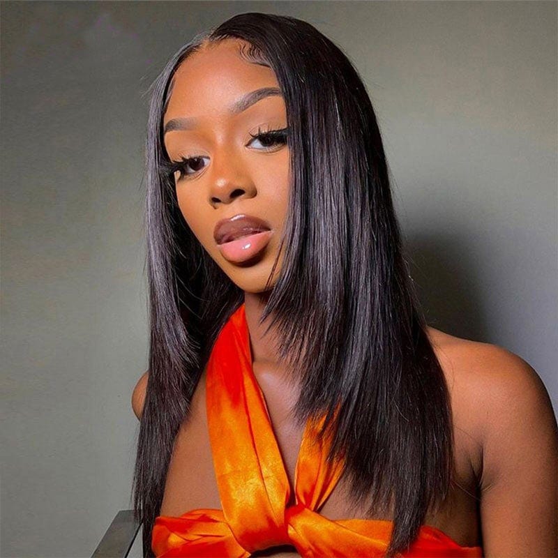 Klaiyi Bone Straight Lace Front Wigs with Layer Inner Buckle Virgin Human Hair Wigs For Women