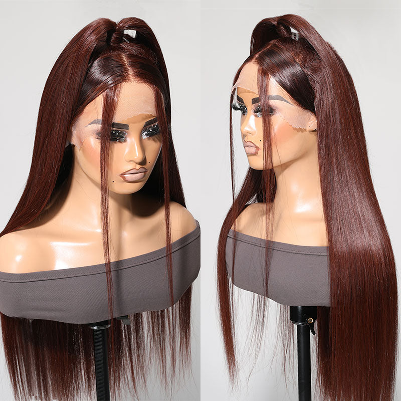 Klaiyi Dark Brown Straight Lace Front Wig Chocolate Brown Bone Straight Human Hair Flash Sale